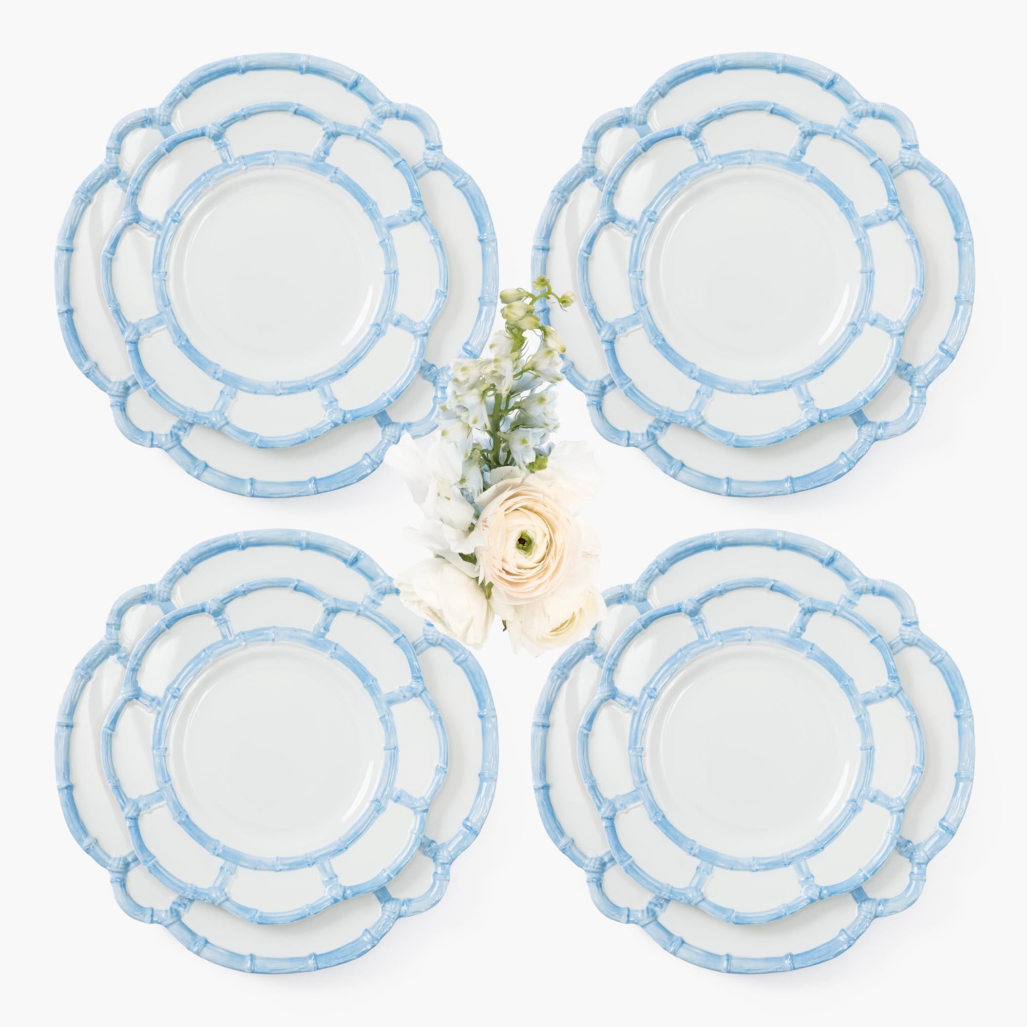 Blue Melamine Bamboo Dinner & Starter Plates (Set of 8)
