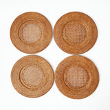 Set of 4 elegant Brown Rattan Charger Plates for a stylish dining experience.