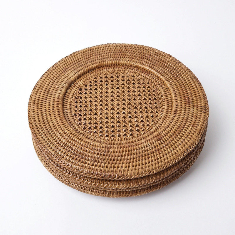 Crafted for both beauty and functionality, these Brown Rattan Chargers are a must-have.
