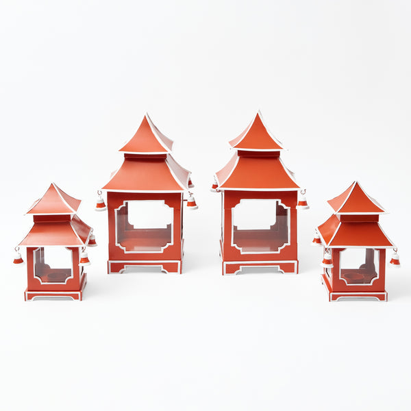 Bring a hint of rustic charm into your home with the Burnt Orange Pagoda Lantern Set, an inviting ensemble ideal for a cozy and serene ambiance.