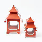 Create a captivating atmosphere with the Burnt Orange Mini Pagoda Lantern Pair, perfect for adding character and charm to any setting.