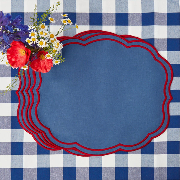 Camilla Blue & Red Linen Placemats (Set of 4) - Mrs. Alice