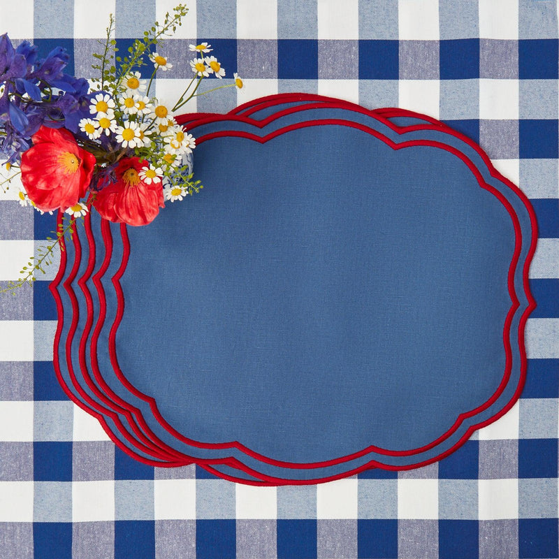 Camilla Blue & Red Linen Placemats (Set of 4) - Mrs. Alice