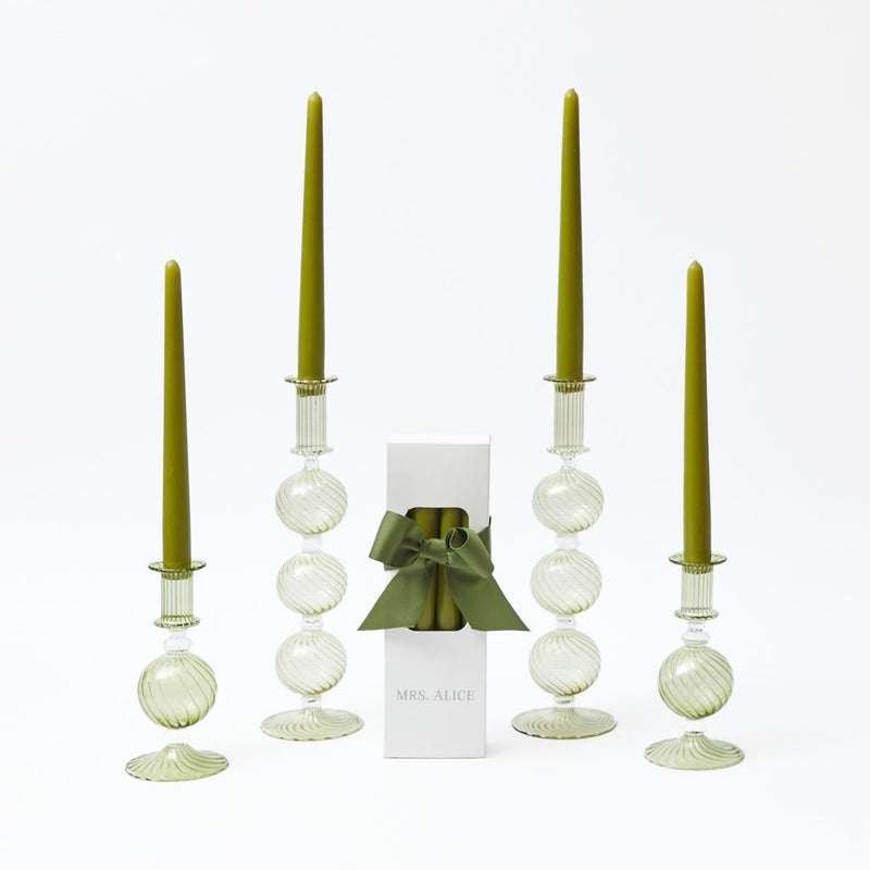 Decorative Apple Green Candlescape with the Camille Olive aesthetic.