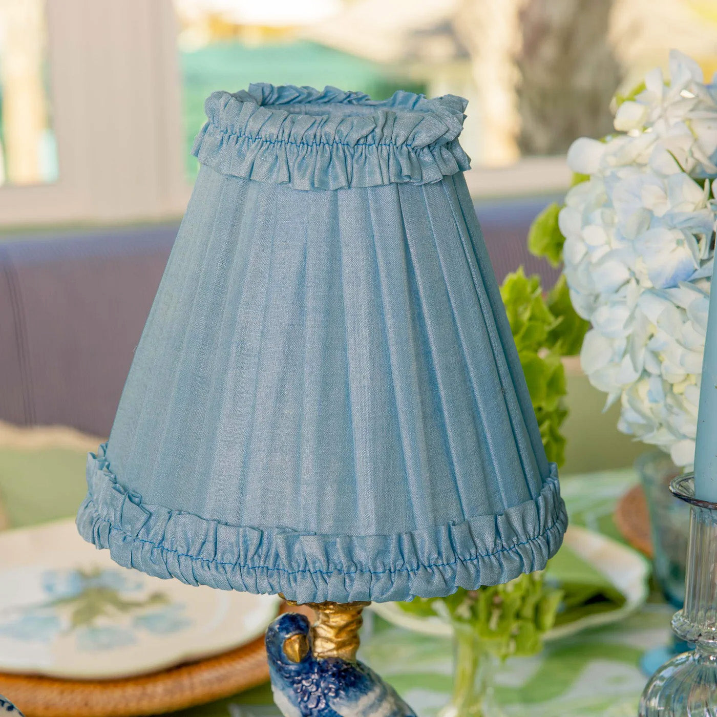 Soft Blue Silk Frilled Lampshade (18cm)