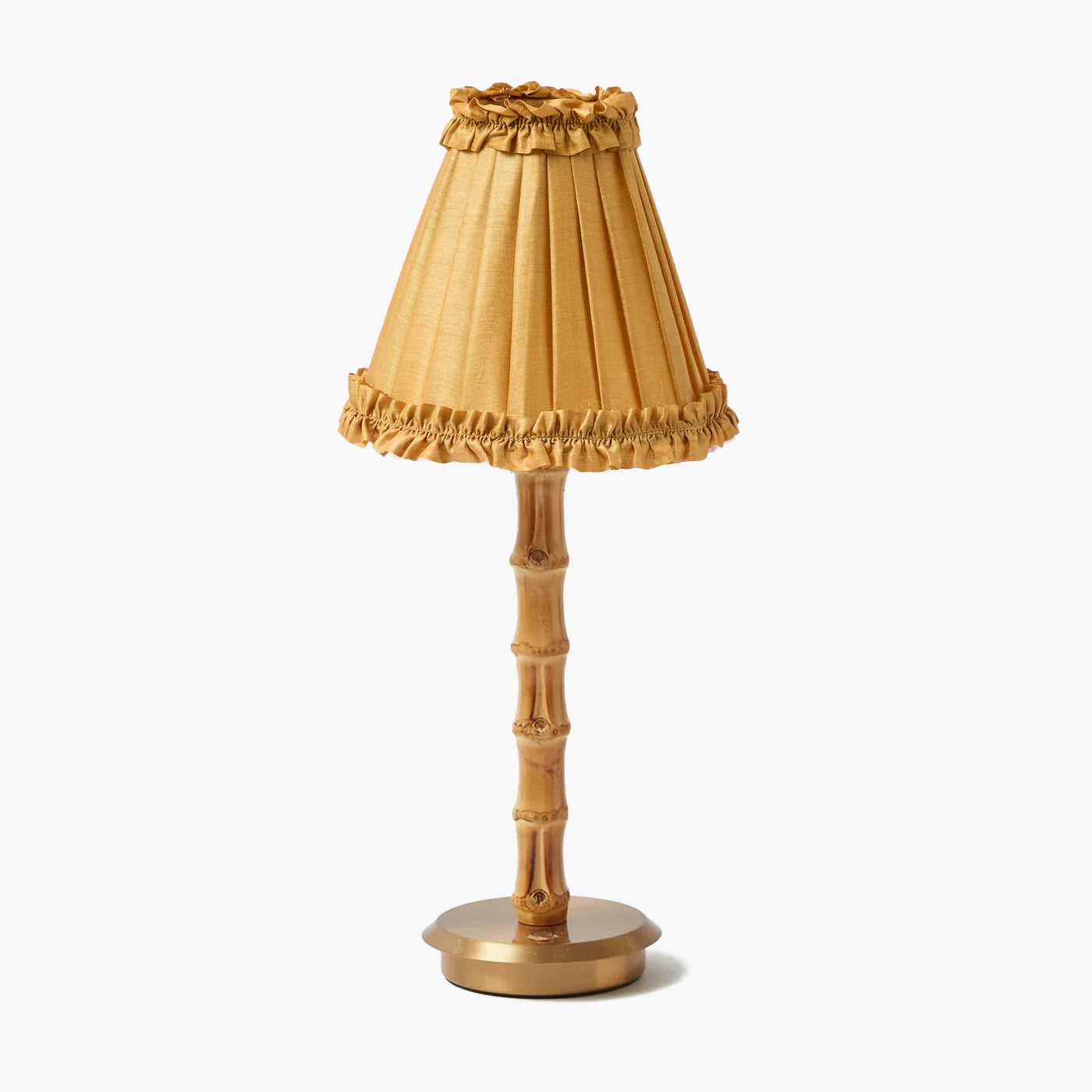 Rechargeable Bamboo Lamp with Caramel Silk Frilled Shade (18cm)