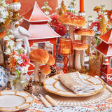 Elevate your decor with the Tall Orange Velvet Mushroom Set, a whimsical collection perfect for a cheerful ambiance.