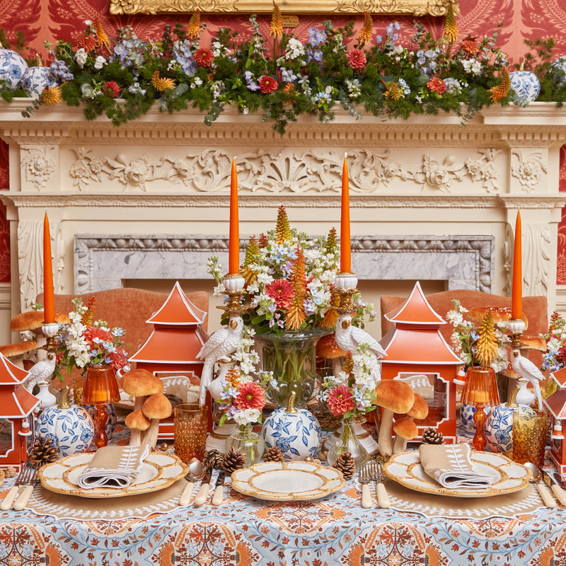 Create an opulent fall display with the White Chinoiserie Pumpkin ensemble.