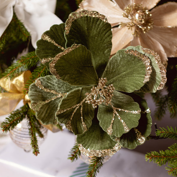 Add a touch of nature to your décor with the Clip on Green Flower Ornament.