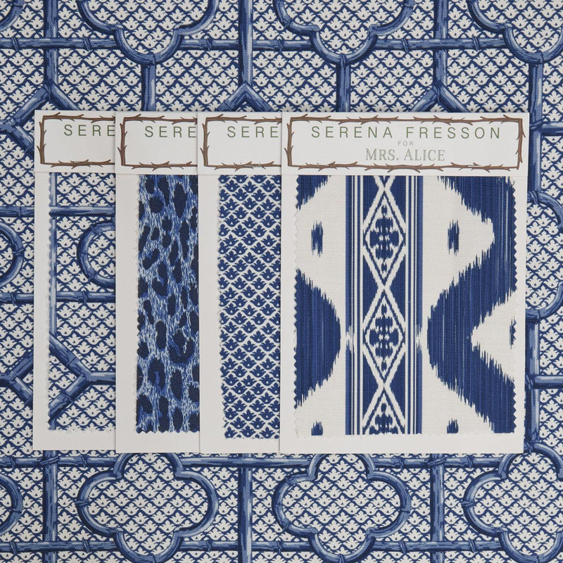 Cobalt Blue Bamboo Trellis Fabric - Mrs. Alice