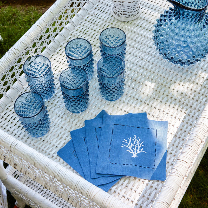 Coral Blue Linen Cocktail Napkins (Set of 4) - Mrs. Alice