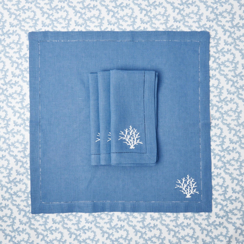 Coral Blue Linen Napkins (Set of 4) - Mrs. Alice