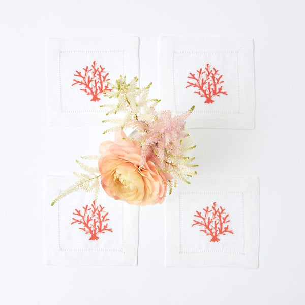 Coral Linen Cocktail Napkins (Set of 4) - Mrs. Alice