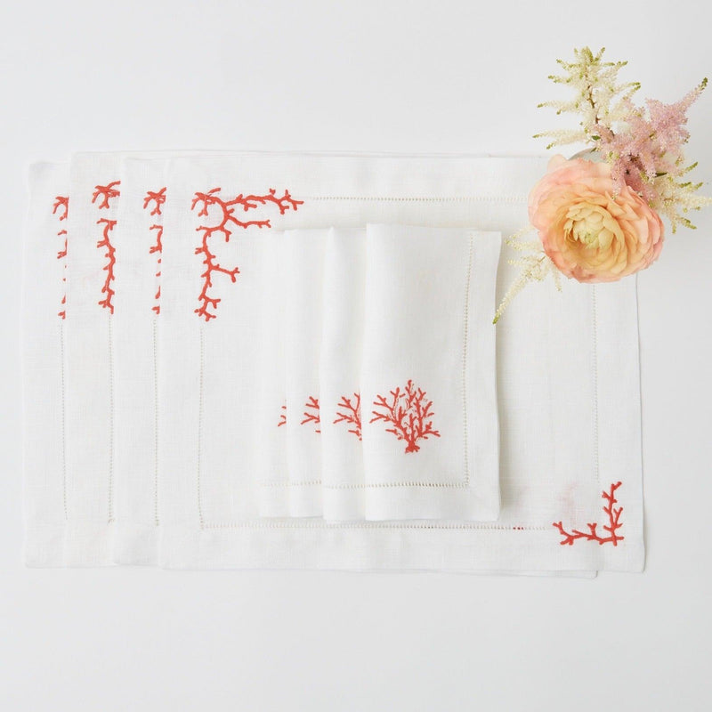 Coral Linen Placemats & Napkins (Set of 4) - Mrs. Alice