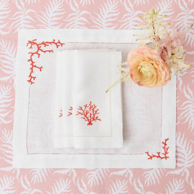 Coral Linen Placemats & Napkins (Set of 4) - Mrs. Alice