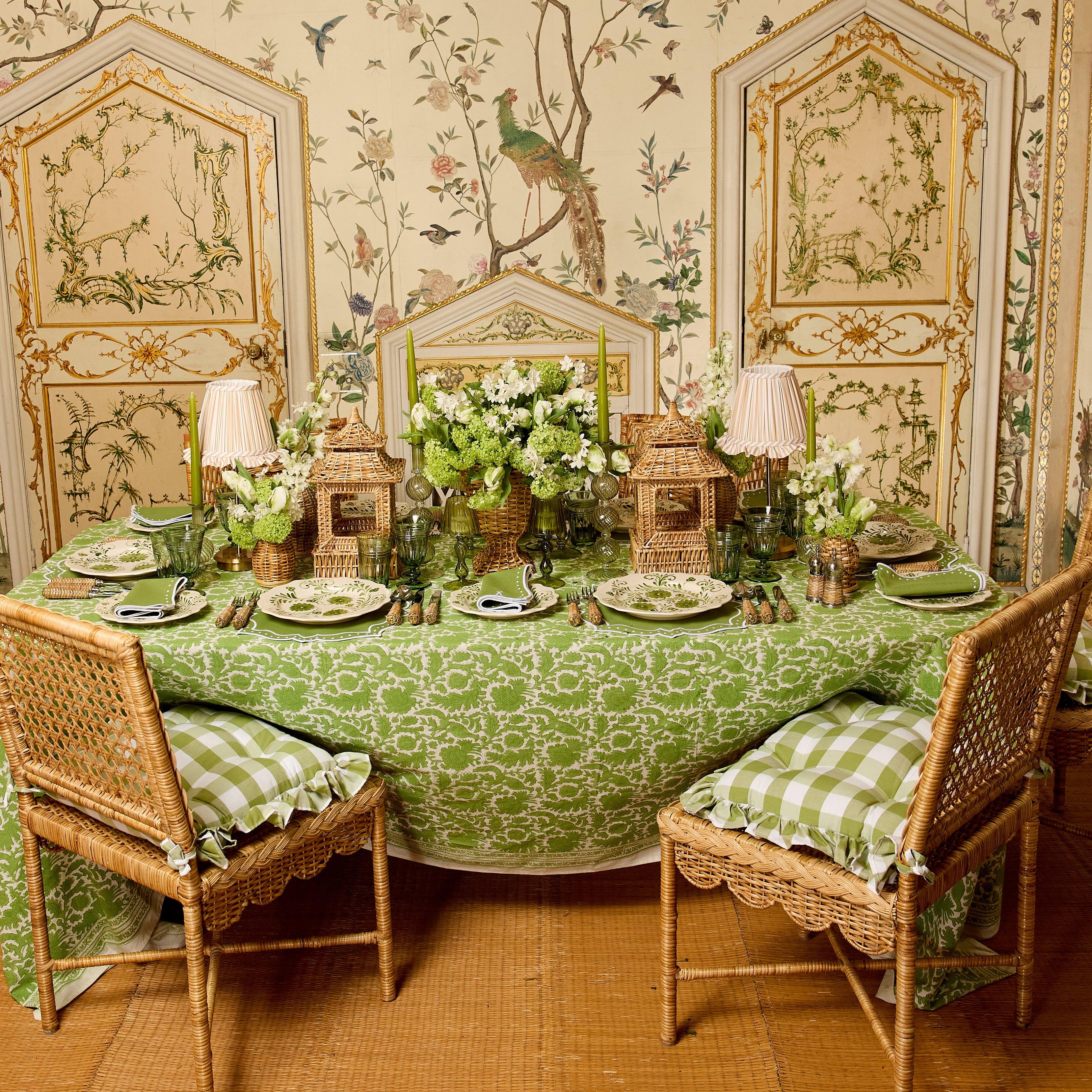 Green Gingham Ruffle Seat Pad Cushion