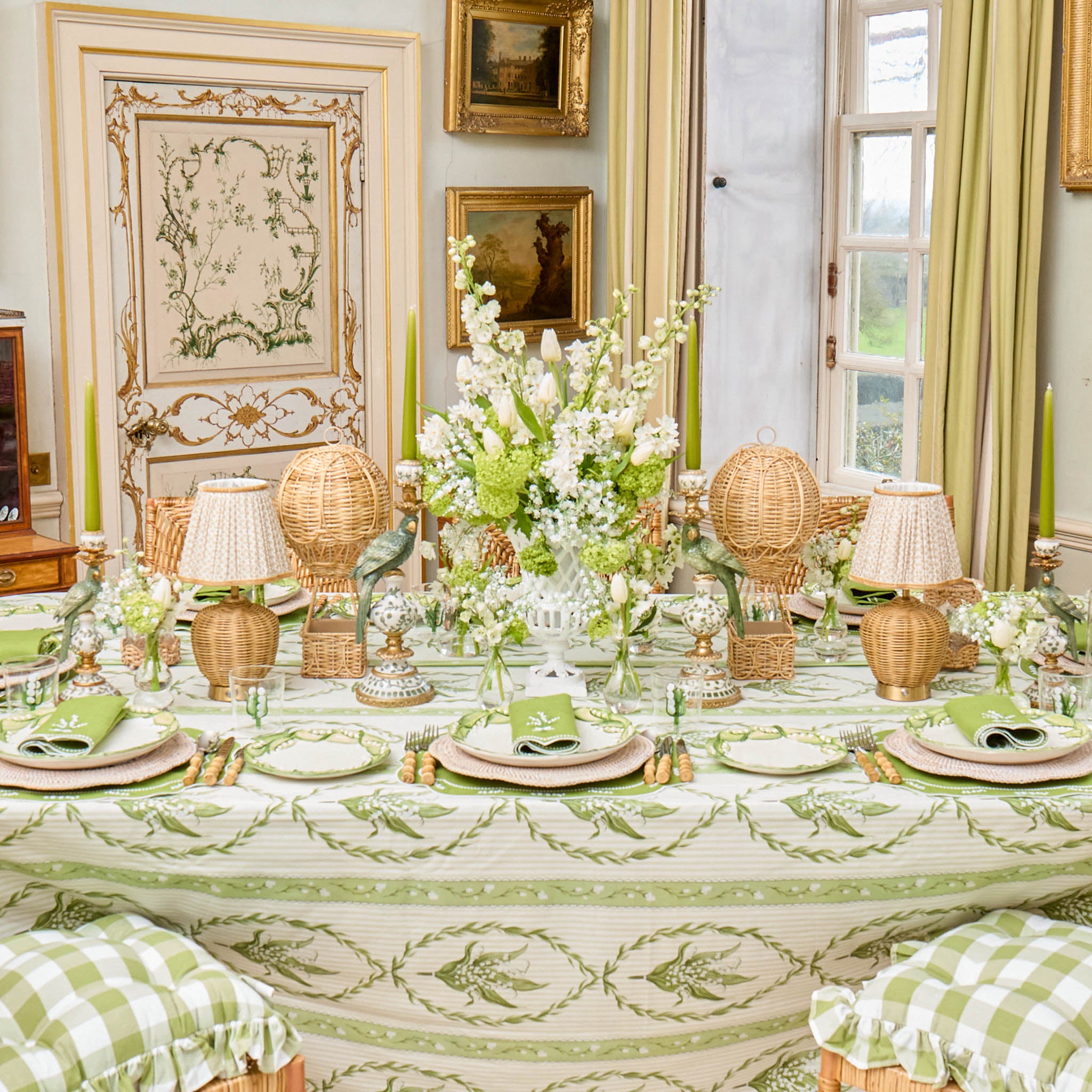 Green Gingham Ruffle Seat Pad Cushions (Set of 4)