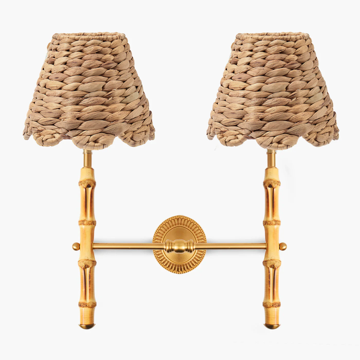 Bamboo Rechargeable Double Wall Light with Small Natural Seagrass Shade (18cm)