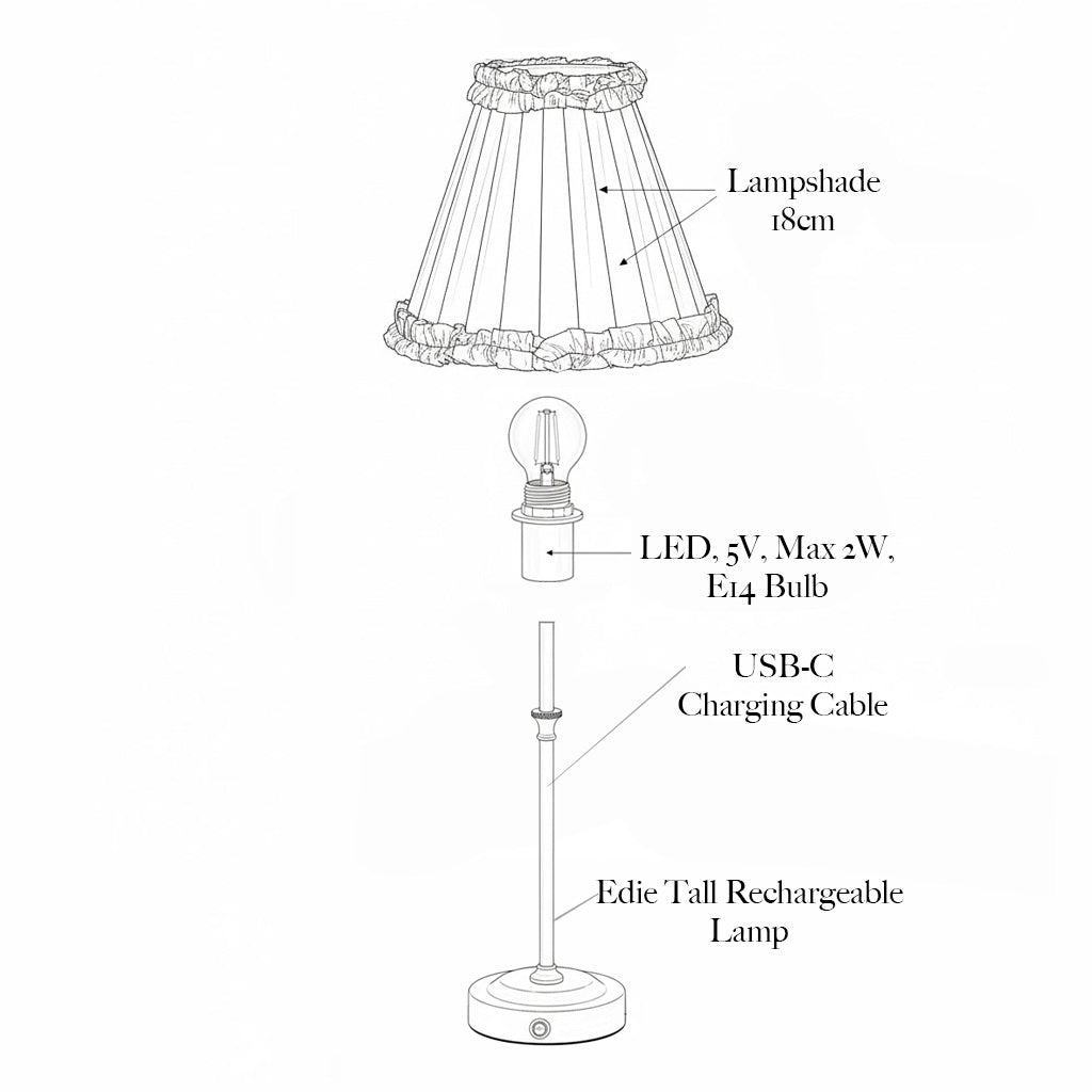 Edie Tall Rechargeable Lamp with Olive Velvet Bow Shade (18cm)