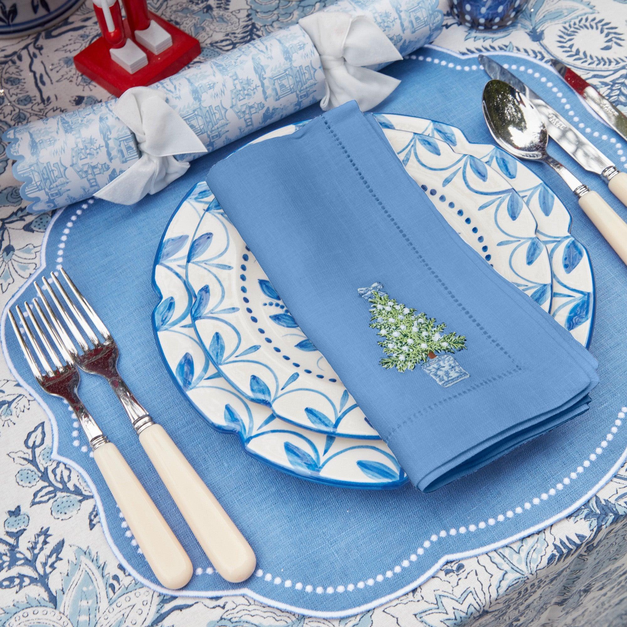 Eloise Blue Placemats & Blue Embroidered Christmas Tree Napkins (Set of 4) - Mrs. Alice