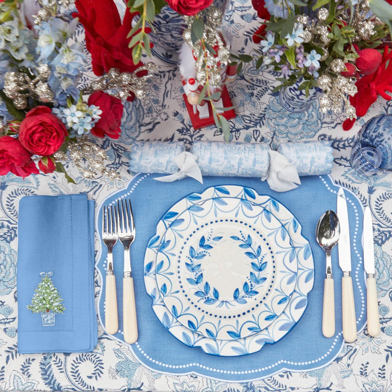 Eloise Blue Placemats & Blue Embroidered Christmas Tree Napkins (Set of 4) - Mrs. Alice