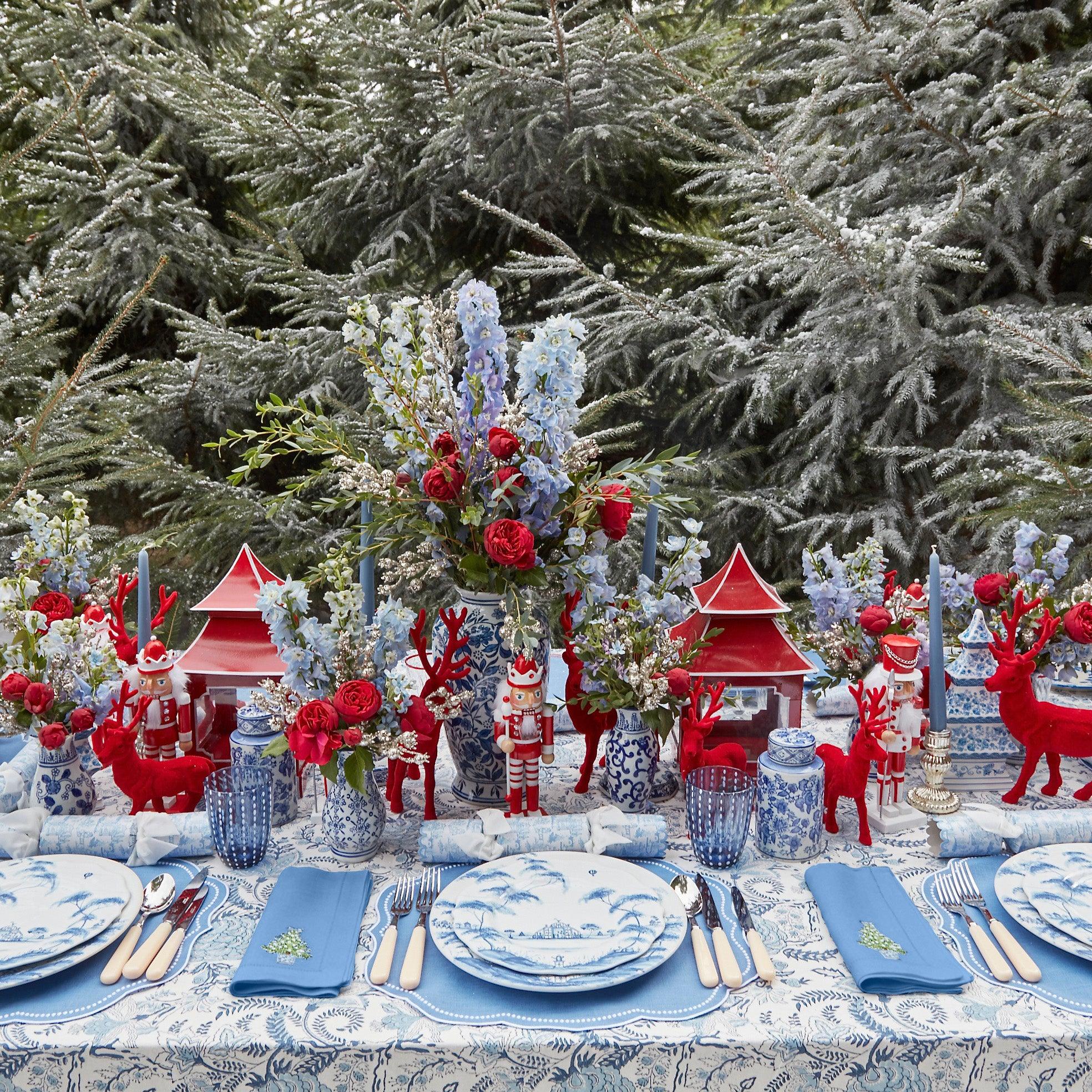 Eloise Blue Placemats & Blue Embroidered Christmas Tree Napkins (Set of 4) - Mrs. Alice