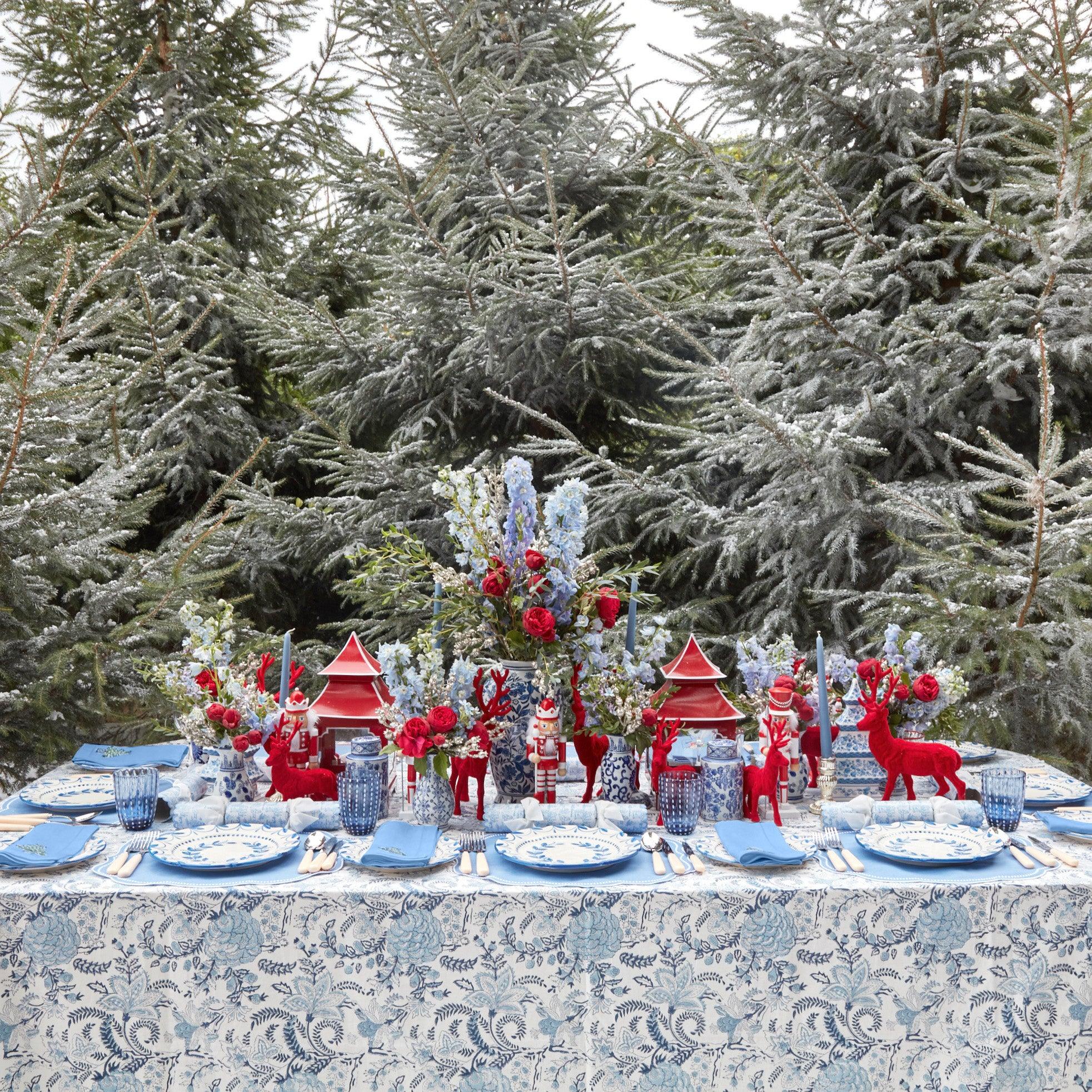 Eloise Blue Placemats & Blue Embroidered Christmas Tree Napkins (Set of 4) - Mrs. Alice