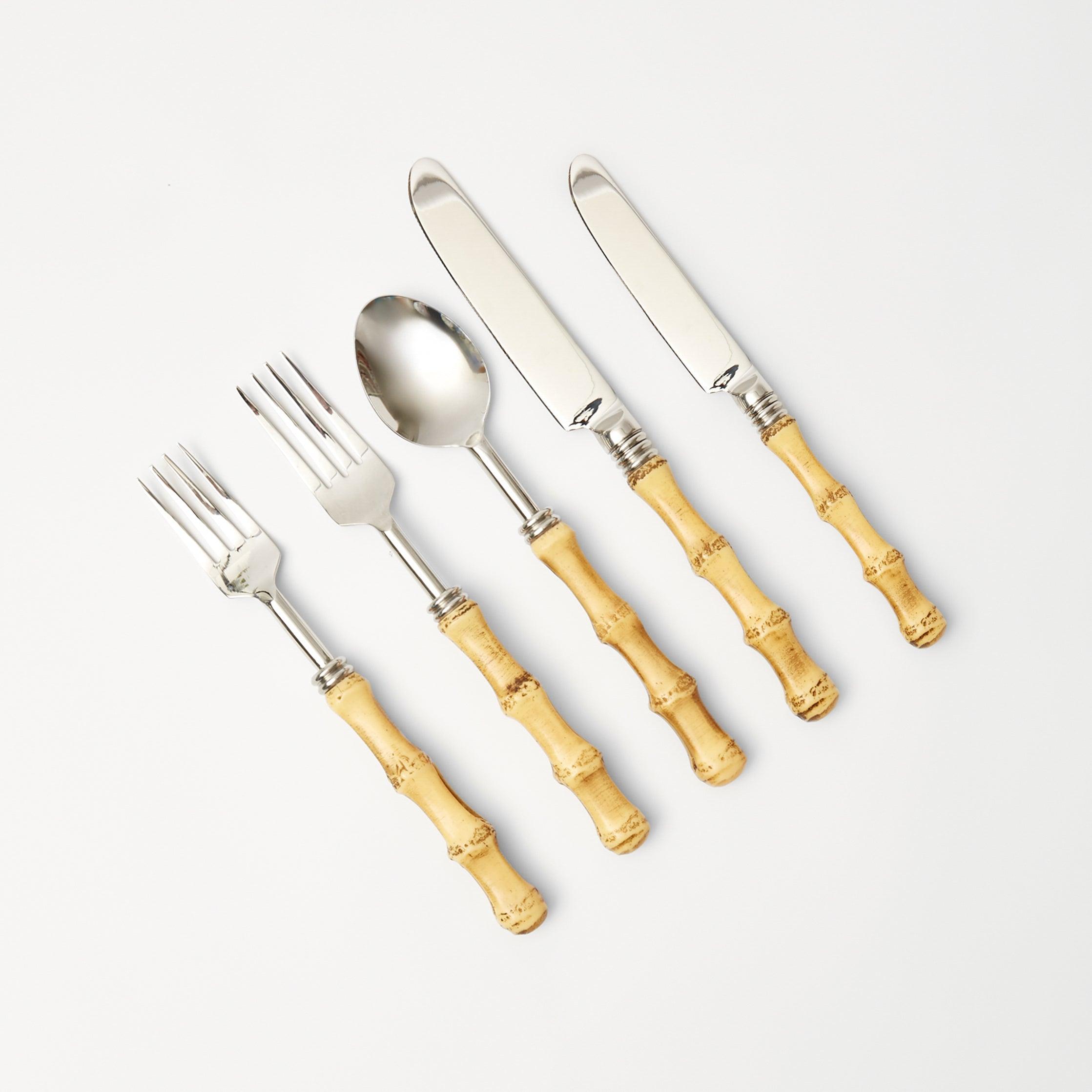 Faux Bamboo White 5-Piece Cutlery Set