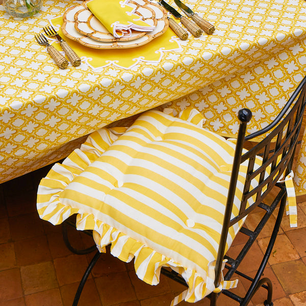Frilled Yellow Stripe Seat Pad Cushions (Set of 4)