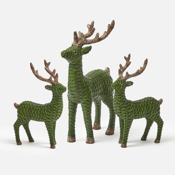 Adorn your home with a charming Forest Green Rattan Reindeer Family.