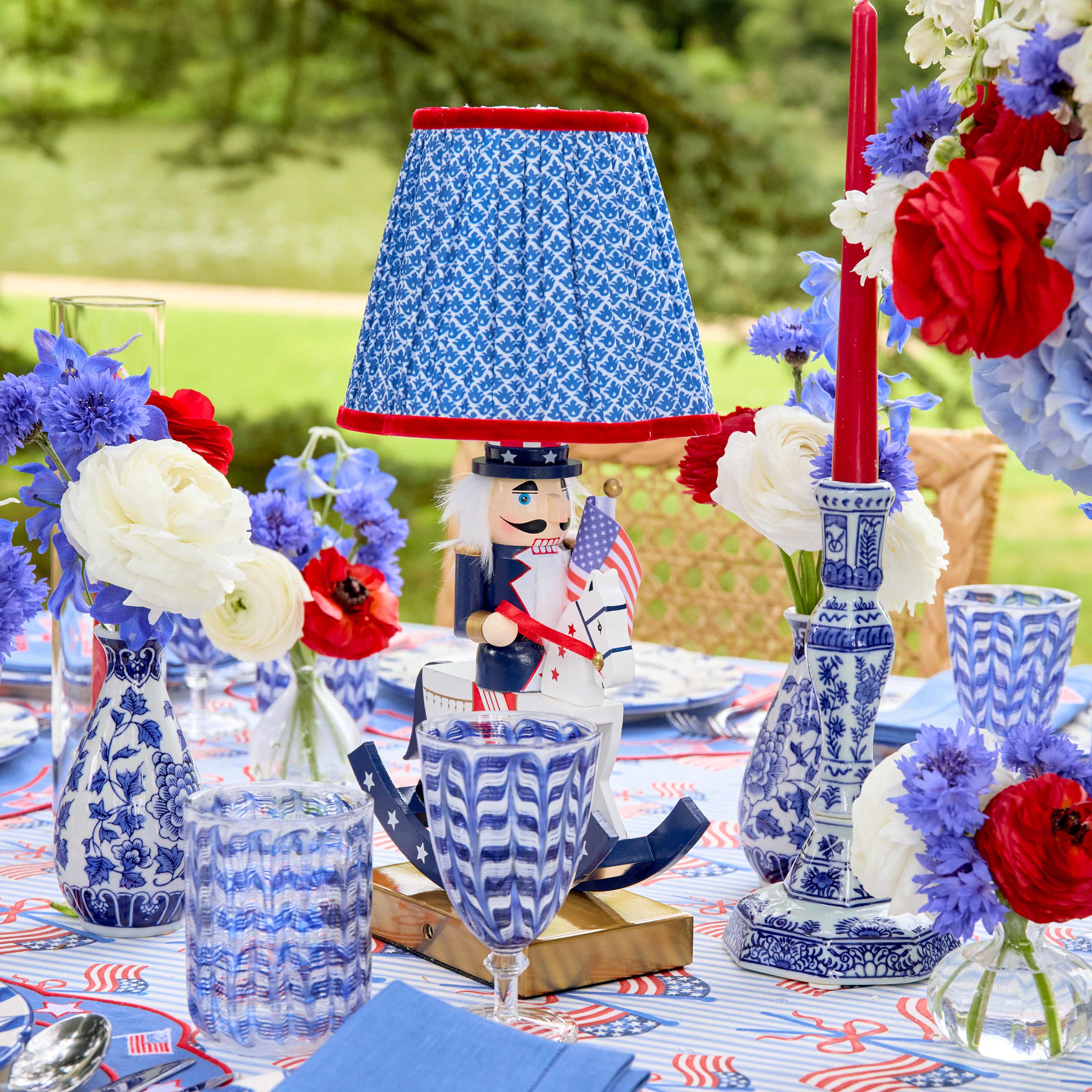 Cobalt & Red Lotus Lampshade (18cm)