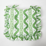 Frilled Green Ikat Seat Pad Cushion - Mrs. Alice