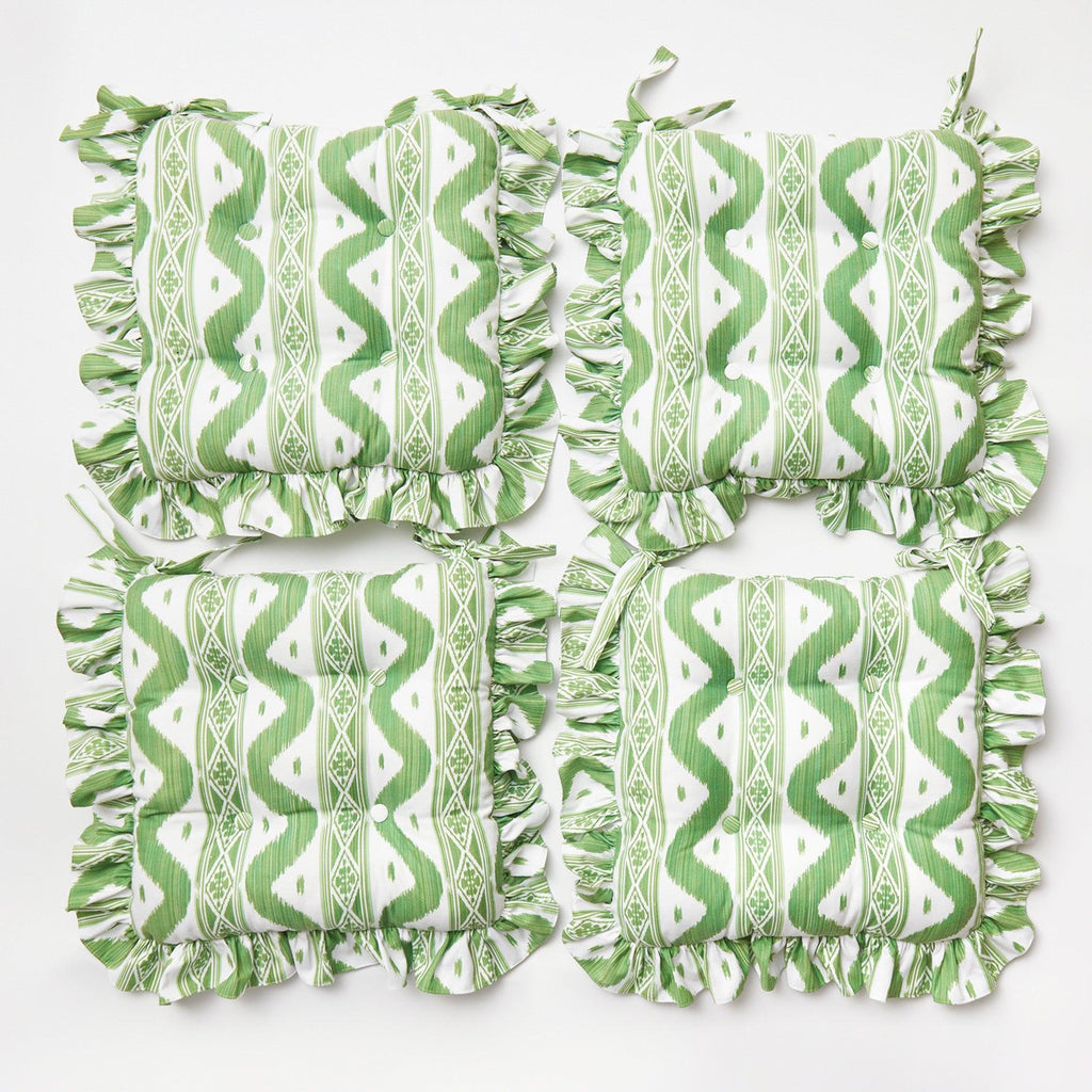 Frilled Green Ikat Seat Pad Cushion (Set of 4) – Mrs. Alice