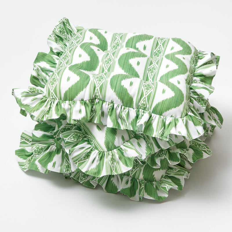 Frilled Green Ikat Seat Pad Cushion (Set of 4) – Mrs. Alice