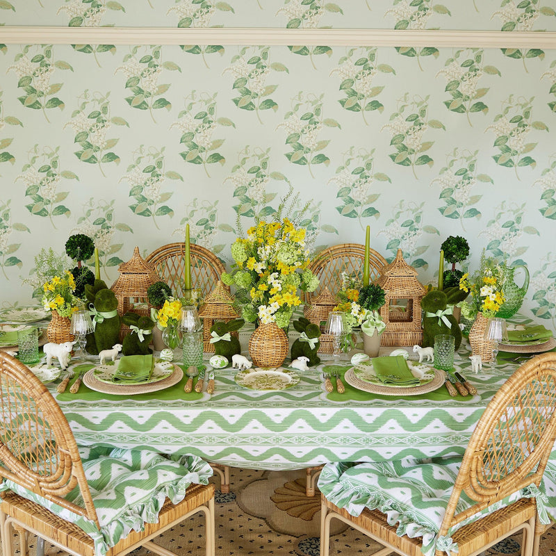 Frilled Green Ikat Seat Pad Cushion (Set of 4) - Mrs. Alice