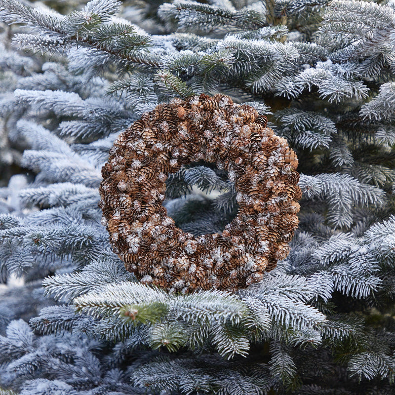 Upgrade your home decor with the Frosted Pinecone Wreath - the epitome of frost and stylish design.