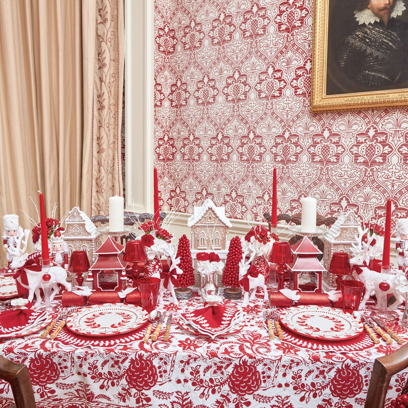 Add a touch of holiday enchantment to your dining settings with the Beatrice Red Tablecloth, ideal for infusing your Christmas meals with a touch of festive elegance.