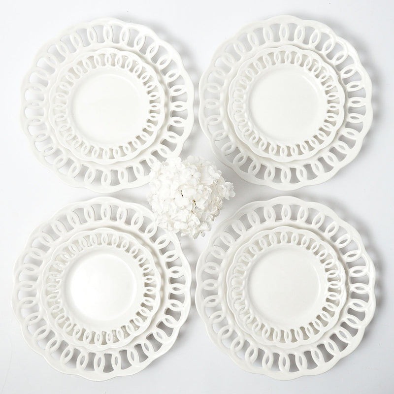 Elevate your dining experience with the White Lace Dinner & Starter Plates (Set of 8), a coordinated set that adds timeless elegance to your table.