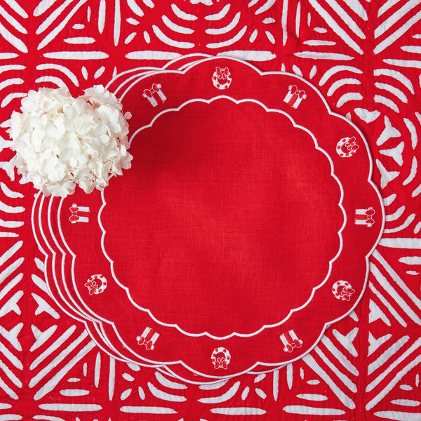 Festive Red Linen Placemats: Set of 4 for Holiday Dining