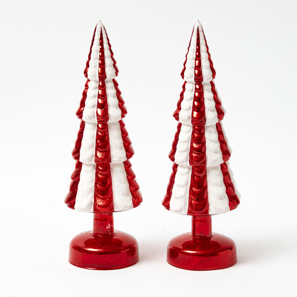 Illuminate your holiday with the Pre-lit Red & White Stripe Christmas Tree Pair, a festive and hassle-free duo that adds a joyful spirit to your decorations.