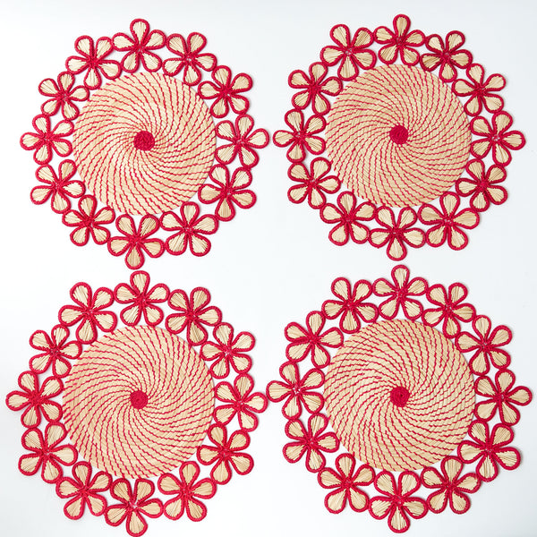 Red Mia Woven Rattan Placemats (Set of 4)