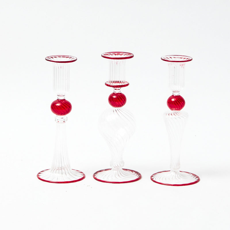 Small Paulette Red Candle Holder Trio (Assorted) - A trio of elegance and charm, perfect for setting a romantic atmosphere in your space.