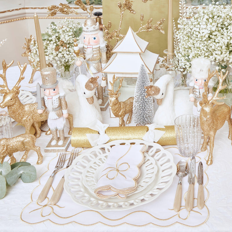 Gold Embroidered Bow Napkins (Set of 4) - Mrs. Alice