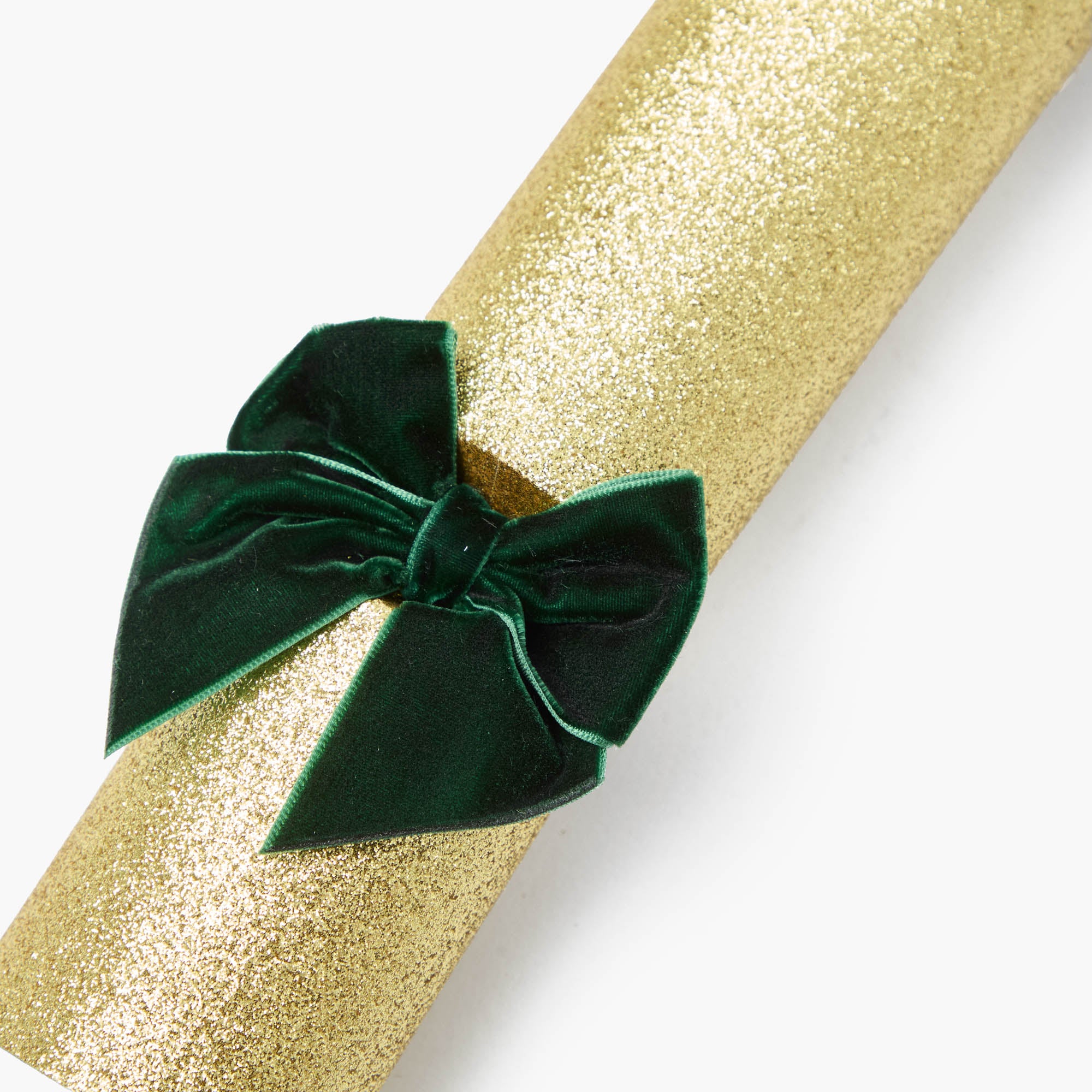 Gold Glitter Crackers With Green Velvet Bows (Set of 6)