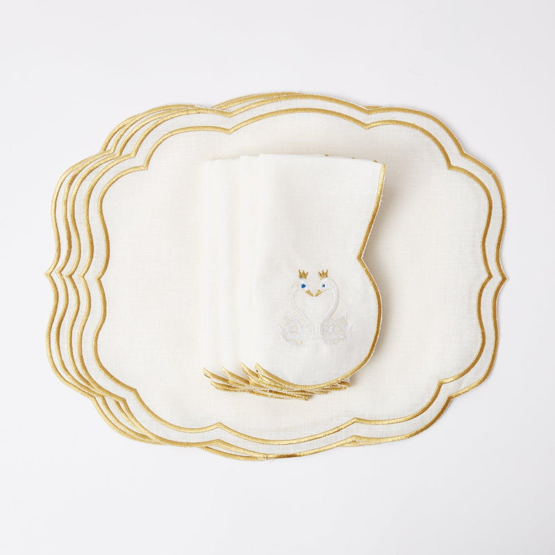 Gold Swan Embroidered Napkins (Set of 4) - Mrs. Alice