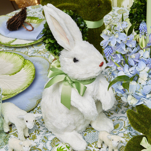 Green Bow Large White Rabbits (Pair) - Mrs. Alice