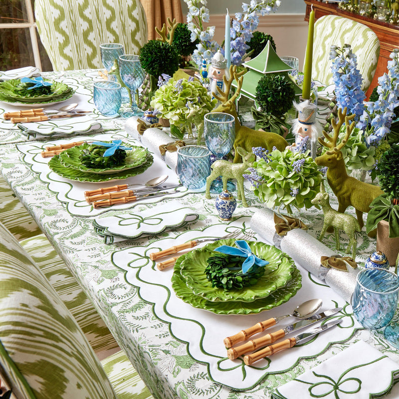 Green Embroidered Bow Napkins (Set of 4) - Mrs. Alice
