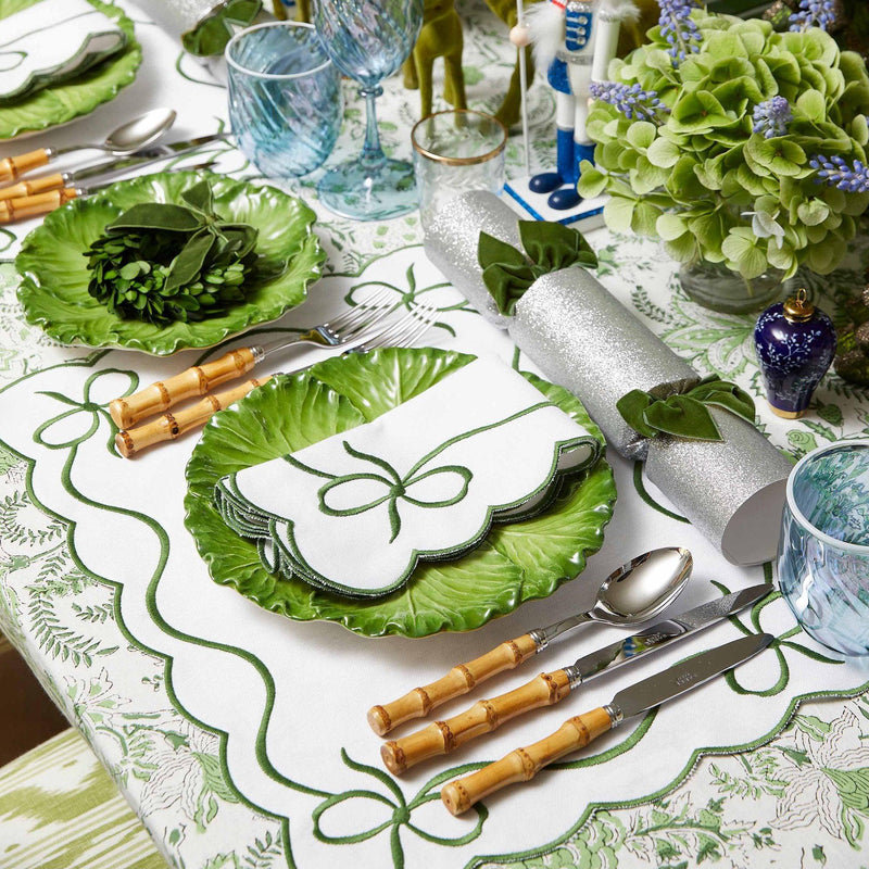 Green Embroidered Bow Napkins (Set of 4) - Mrs. Alice