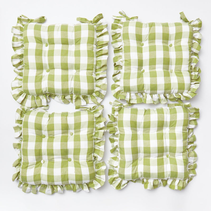 Green Gingham Ruffle Seat Pad Cushions (Set of 4) - Mrs. Alice