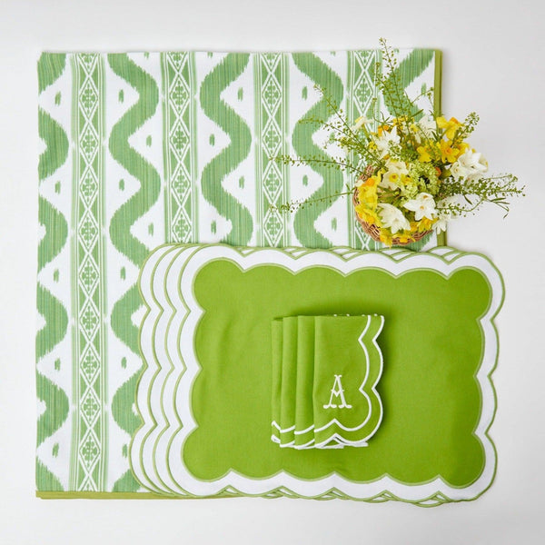 Green Ikat & Applique Linen Set - Mrs. Alice